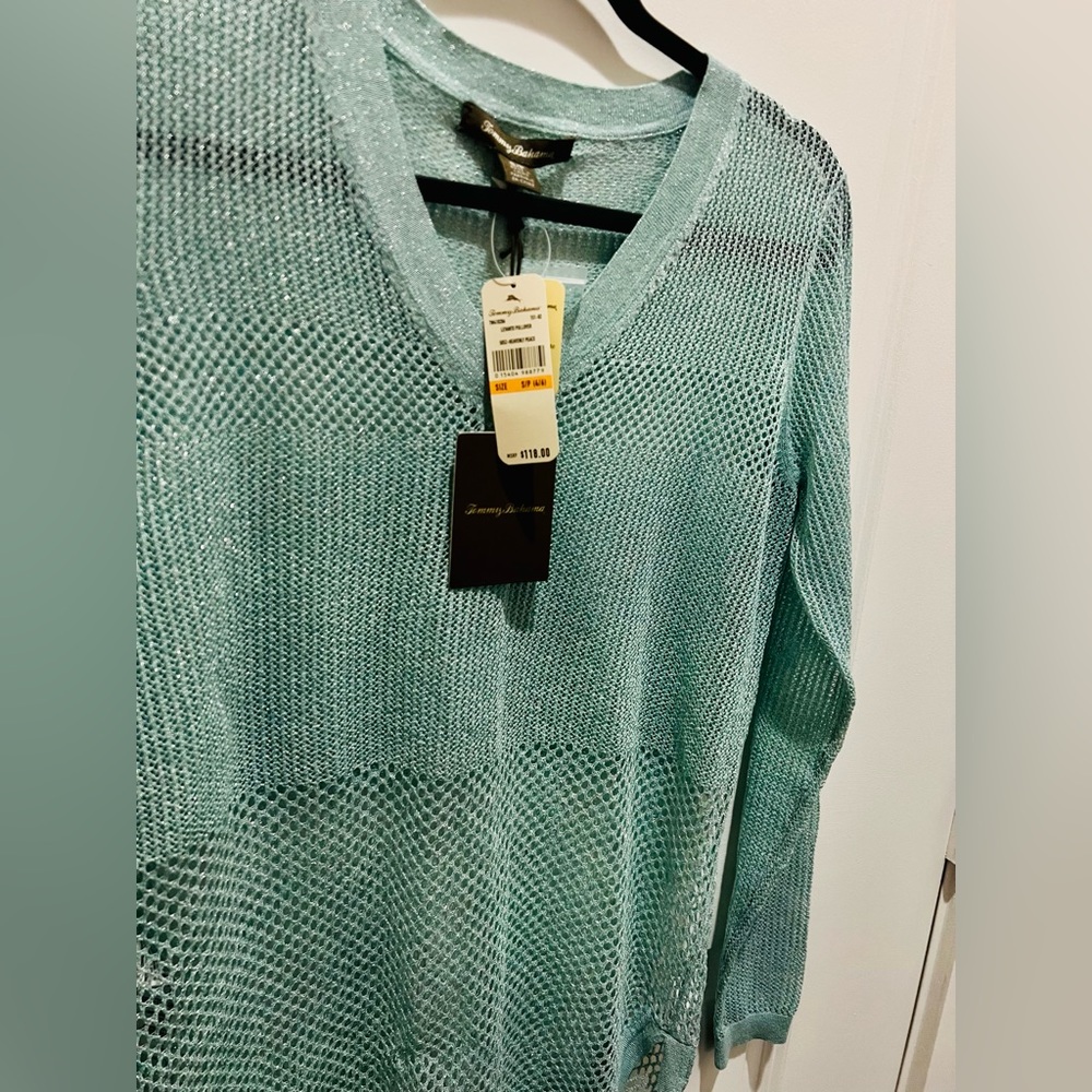 Tommy Bahama Womens Top Open Knit Metallic V Neck Sweater - Picture 4 of 7